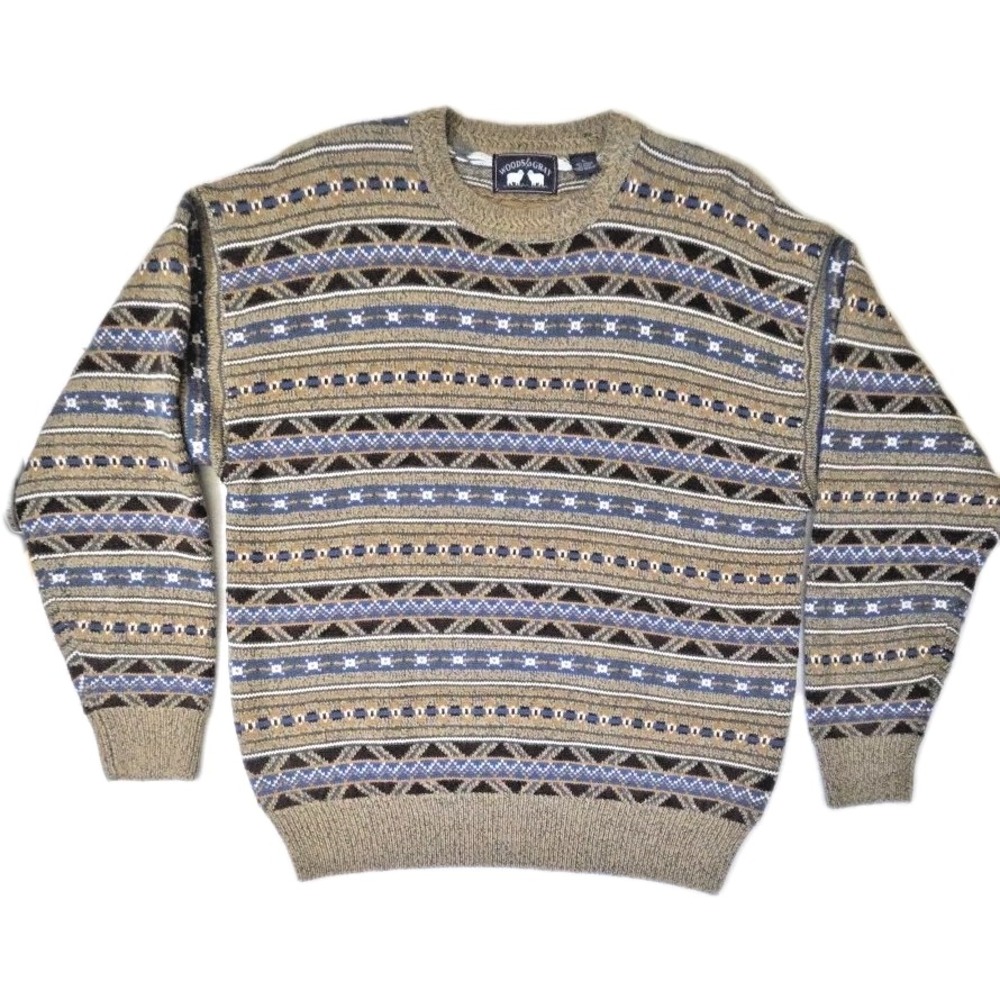 Vtg 1980s Woods & Gray Fair Isle Sweater Made in Hong‎ Kong Acrylic Knit Large